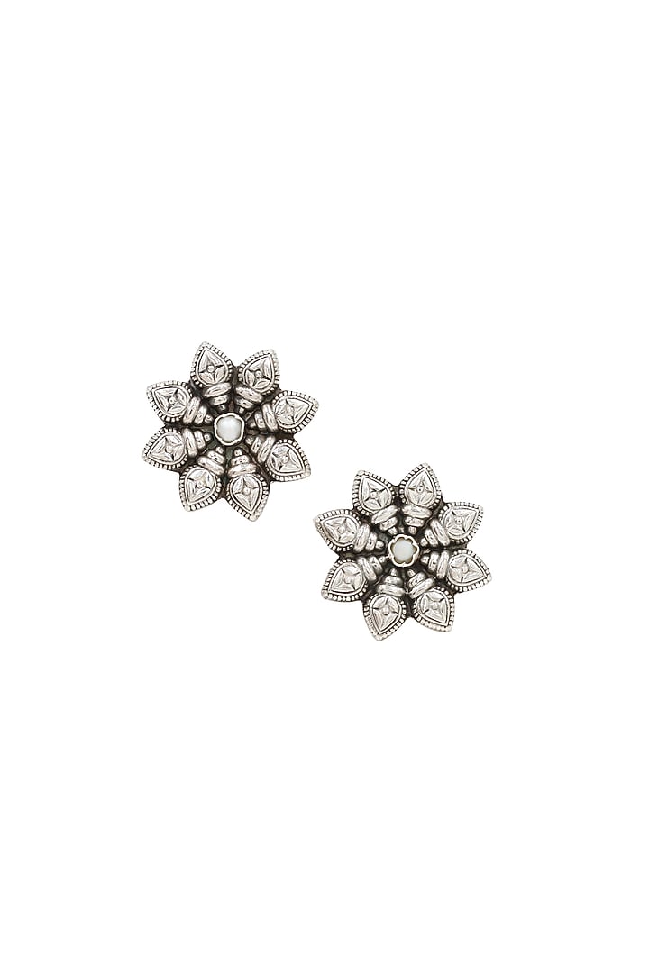 Silver Finish Handcrafted Stud Earrings by Sangeeta Boochra at Pernia's Pop Up Shop