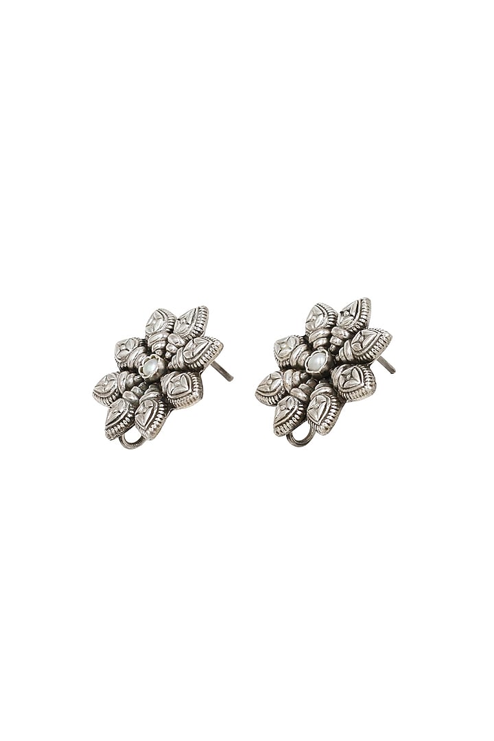 Silver Finish Handcrafted Stud Earrings by Sangeeta Boochra at Pernia's Pop Up Shop