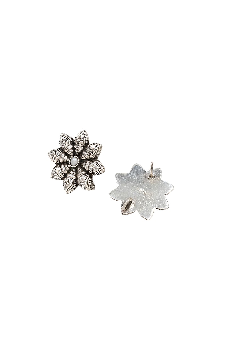 Silver Finish Handcrafted Stud Earrings by Sangeeta Boochra at Pernia's Pop Up Shop