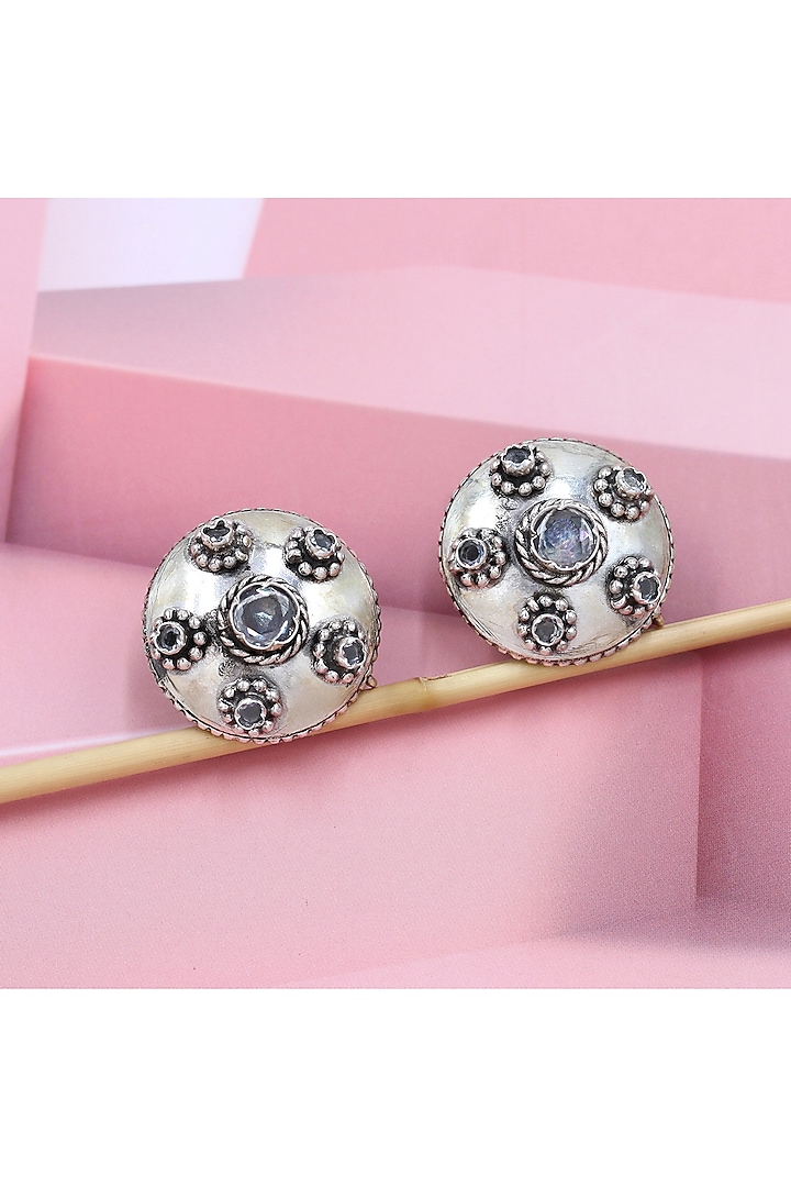 Silver Finish White Hydro Stone Handcrafted Stud Earrings by Sangeeta Boochra at Pernia's Pop Up Shop