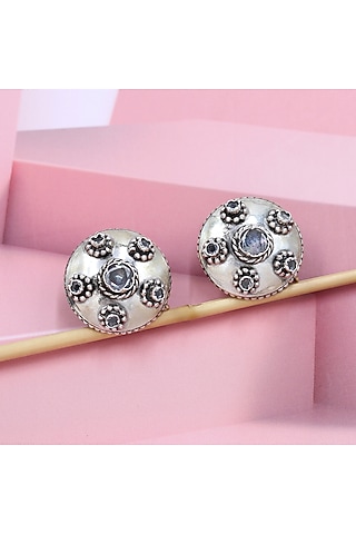 Silver Finish White Hydro Stone Handcrafted Stud Earrings by Sangeeta Boochra