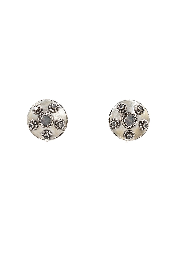 Silver Finish White Hydro Stone Handcrafted Stud Earrings by Sangeeta Boochra at Pernia's Pop Up Shop
