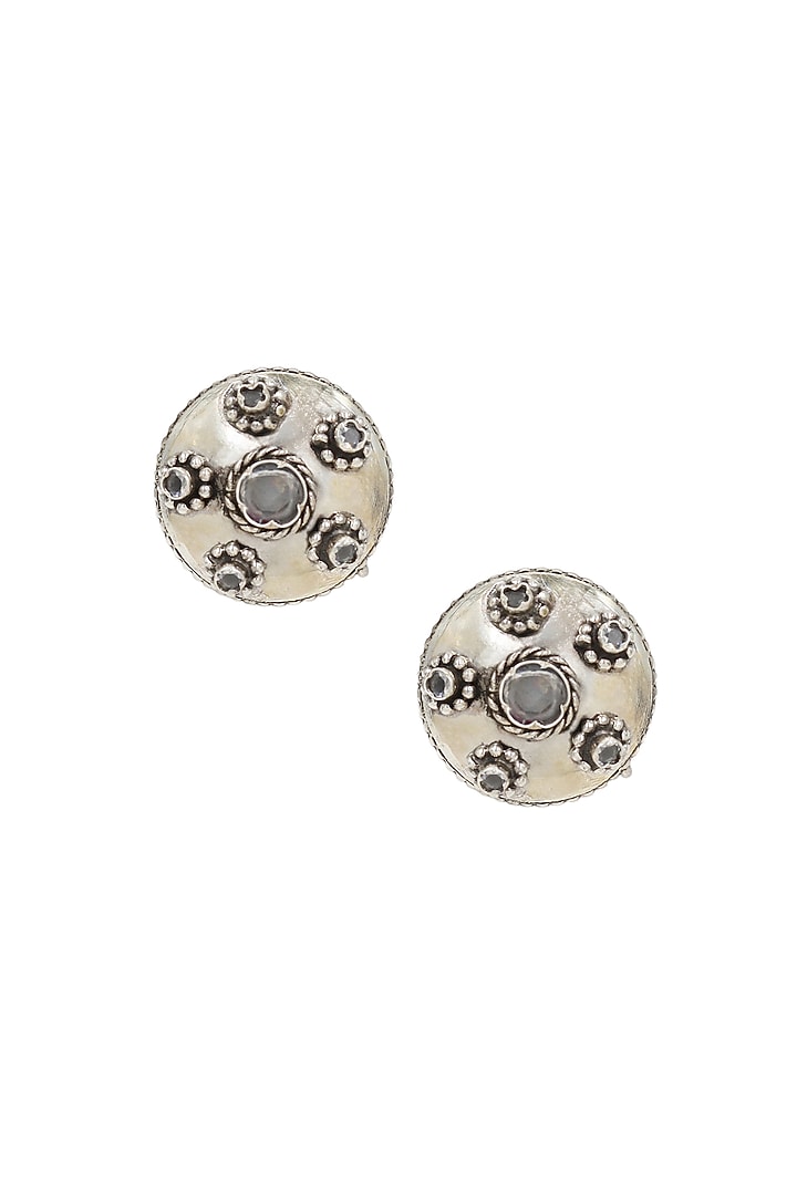 Silver Finish White Hydro Stone Handcrafted Stud Earrings by Sangeeta Boochra at Pernia's Pop Up Shop