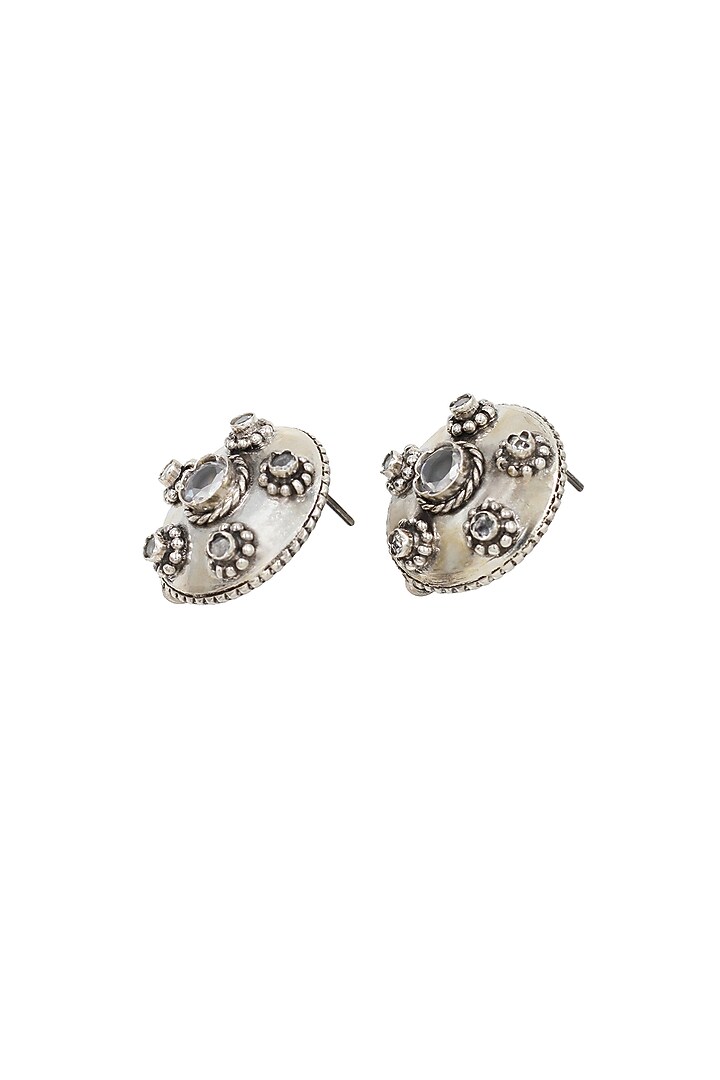Silver Finish White Hydro Stone Handcrafted Stud Earrings by Sangeeta Boochra at Pernia's Pop Up Shop