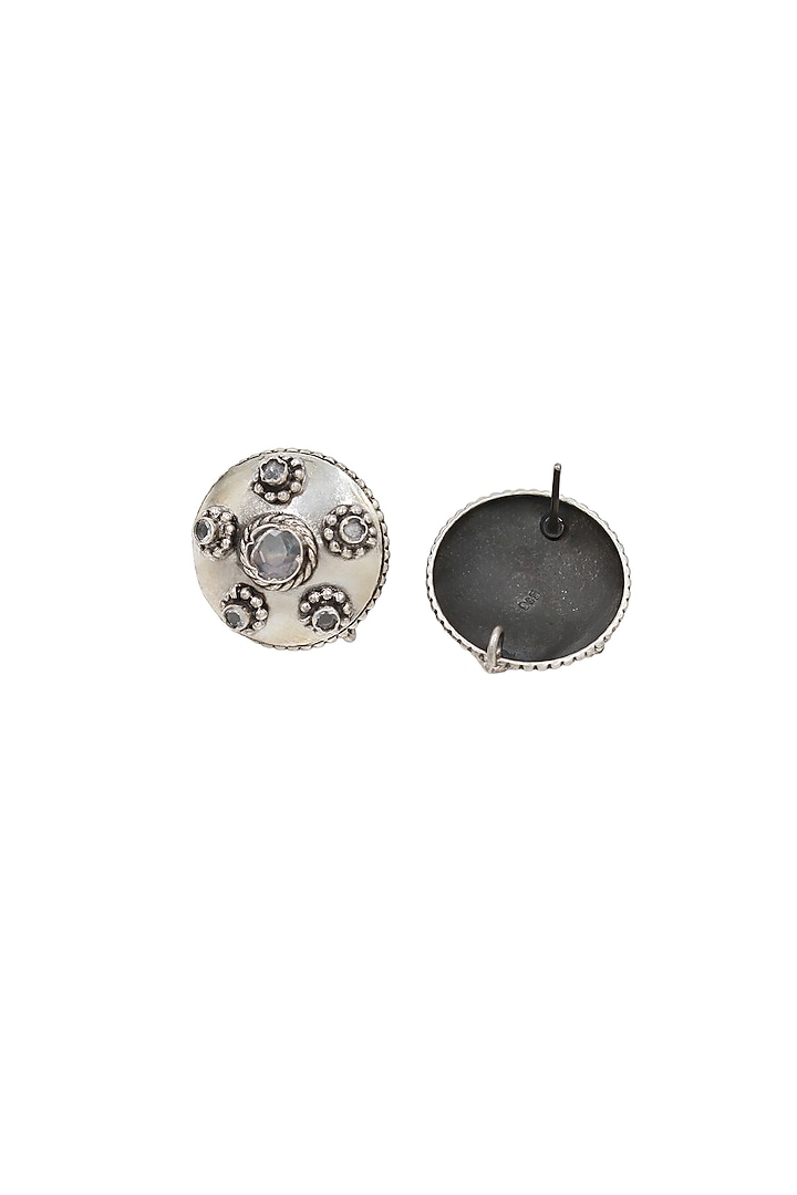 Silver Finish White Hydro Stone Handcrafted Stud Earrings by Sangeeta Boochra at Pernia's Pop Up Shop