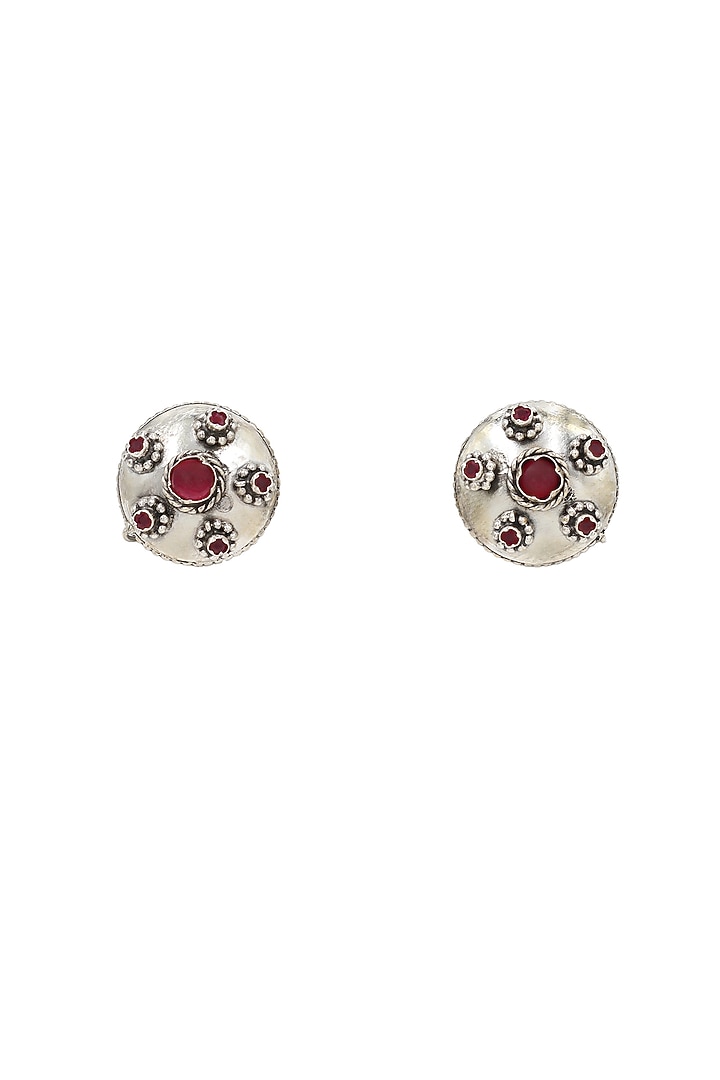 Silver Finish Red Hydro Stone Handcrafted Stud Earrings by Sangeeta Boochra at Pernia's Pop Up Shop