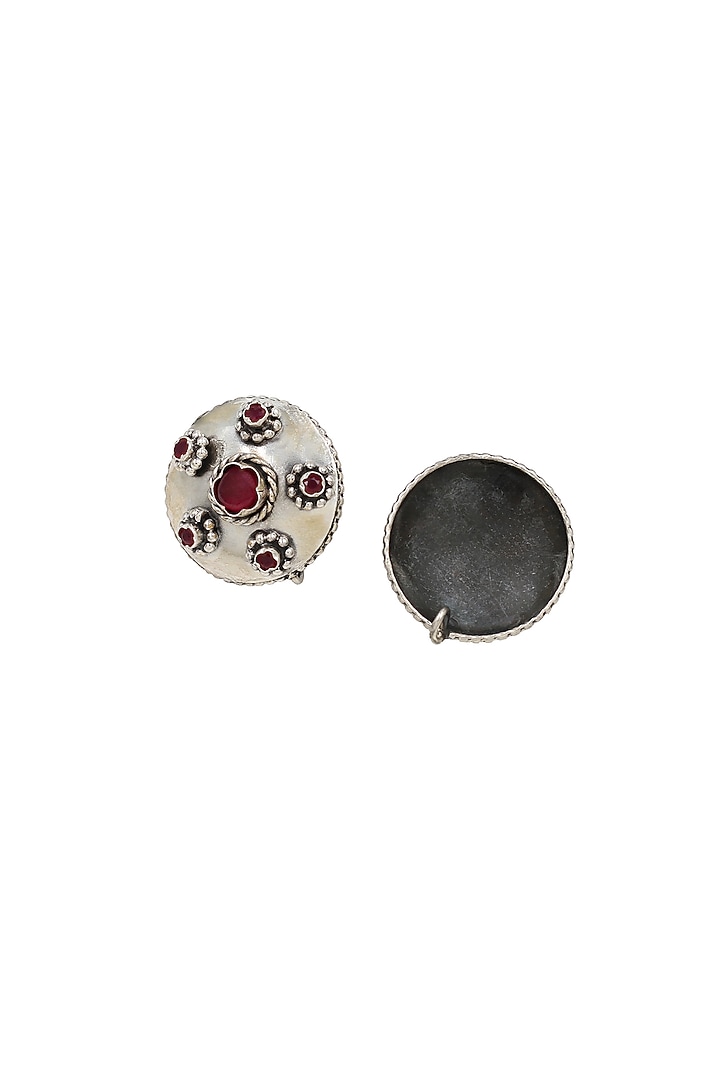 Silver Finish Red Hydro Stone Handcrafted Stud Earrings by Sangeeta Boochra at Pernia's Pop Up Shop