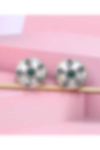 Silver Finish Green Hydro Stone Handcrafted Stud Earrings by Sangeeta Boochra at Pernia's Pop Up Shop