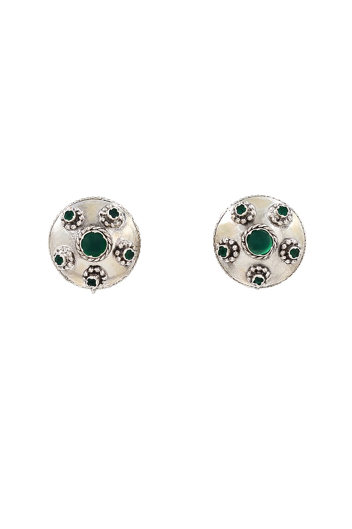 Silver Finish Green Hydro Stone Handcrafted Stud Earrings by Sangeeta Boochra at Pernia's Pop Up Shop