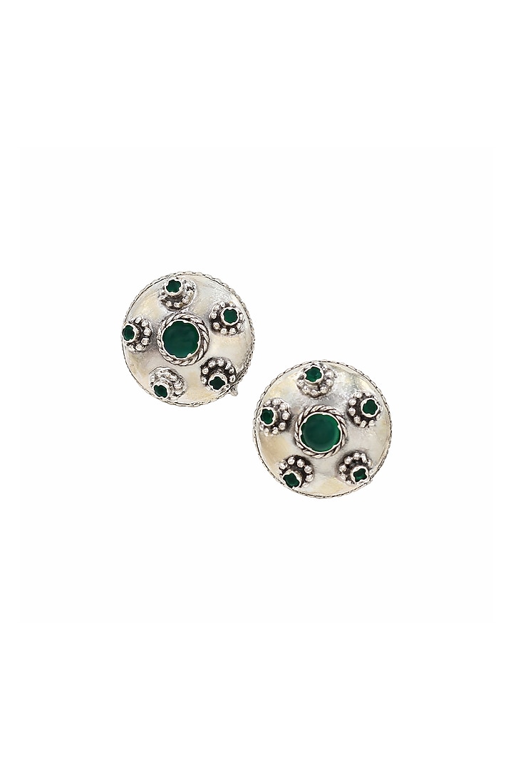 Silver Finish Green Hydro Stone Handcrafted Stud Earrings by Sangeeta Boochra at Pernia's Pop Up Shop