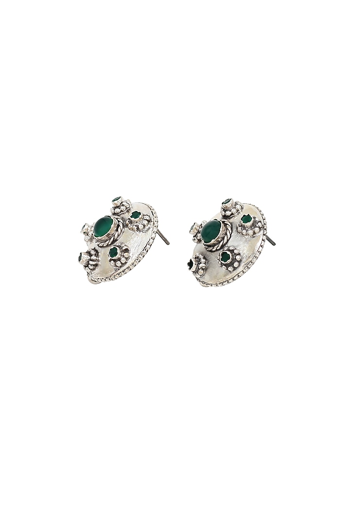 Silver Finish Green Hydro Stone Handcrafted Stud Earrings by Sangeeta Boochra at Pernia's Pop Up Shop