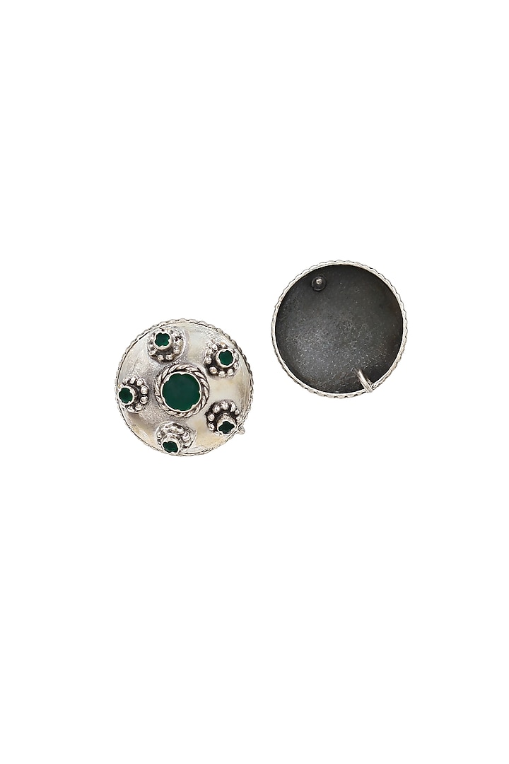 Silver Finish Green Hydro Stone Handcrafted Stud Earrings by Sangeeta Boochra at Pernia's Pop Up Shop