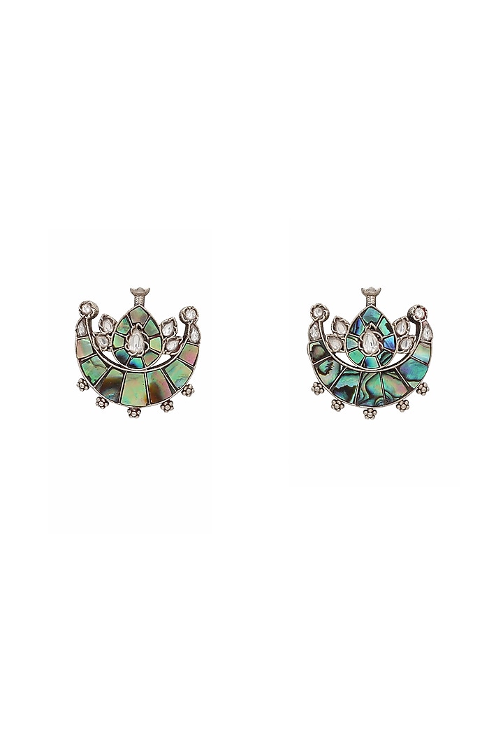 Silver Finish Multi-Colored Mother Of Pearl Handcrafted Stud Earrings by Sangeeta Boochra at Pernia's Pop Up Shop