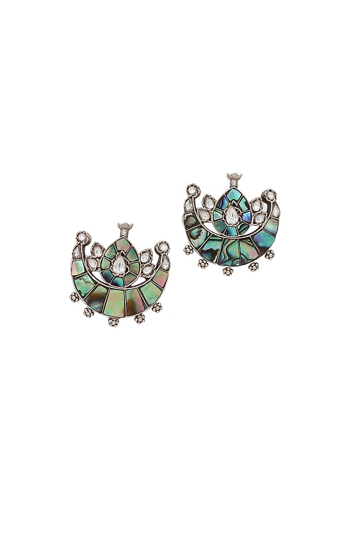 Silver Finish Multi-Colored Mother Of Pearl Handcrafted Stud Earrings by Sangeeta Boochra at Pernia's Pop Up Shop