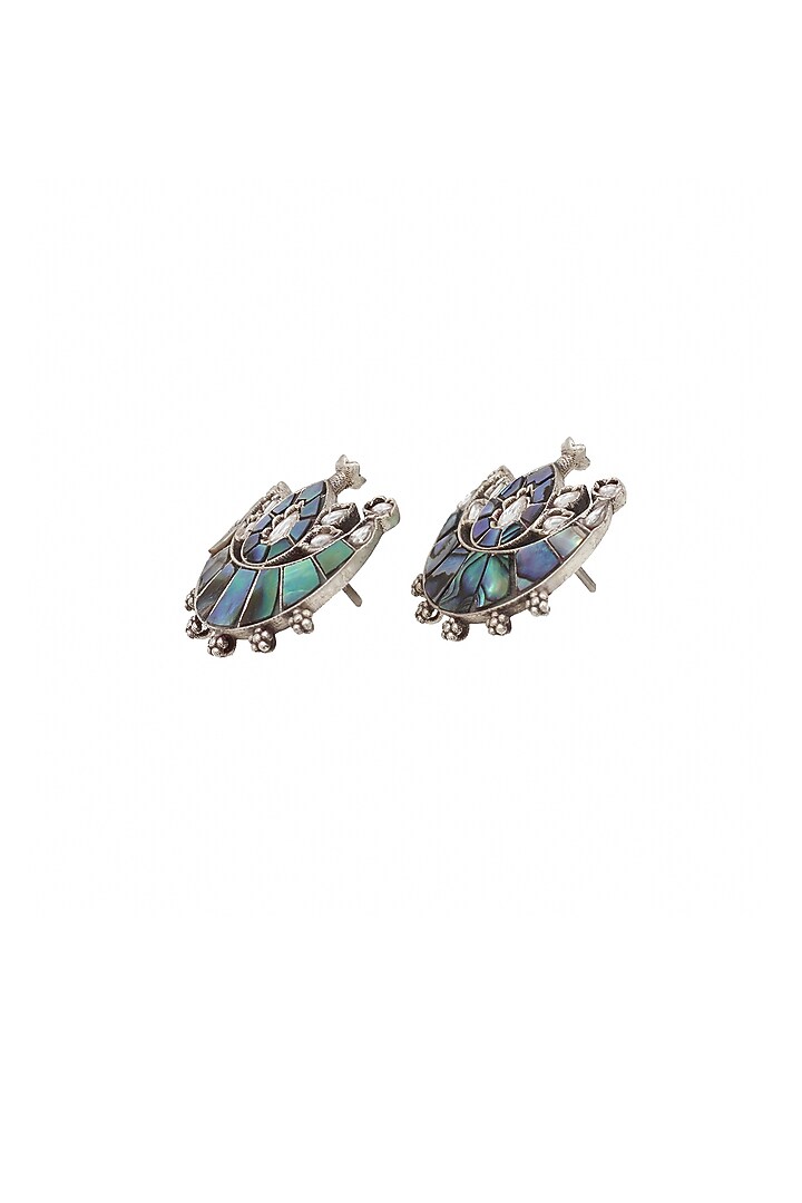 Silver Finish Multi-Colored Mother Of Pearl Handcrafted Stud Earrings by Sangeeta Boochra at Pernia's Pop Up Shop