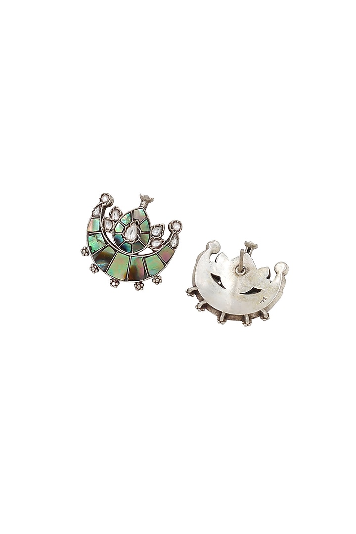 Silver Finish Multi-Colored Mother Of Pearl Handcrafted Stud Earrings by Sangeeta Boochra at Pernia's Pop Up Shop
