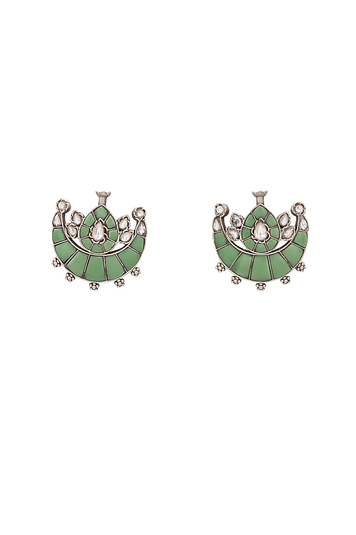 Silver Finish Green Hydro Stone Handcrafted Stud Earrings by Sangeeta Boochra at Pernia's Pop Up Shop