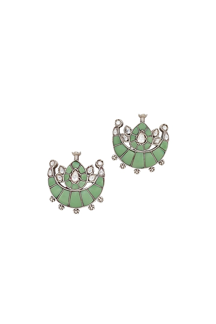 Silver Finish Green Hydro Stone Handcrafted Stud Earrings by Sangeeta Boochra at Pernia's Pop Up Shop