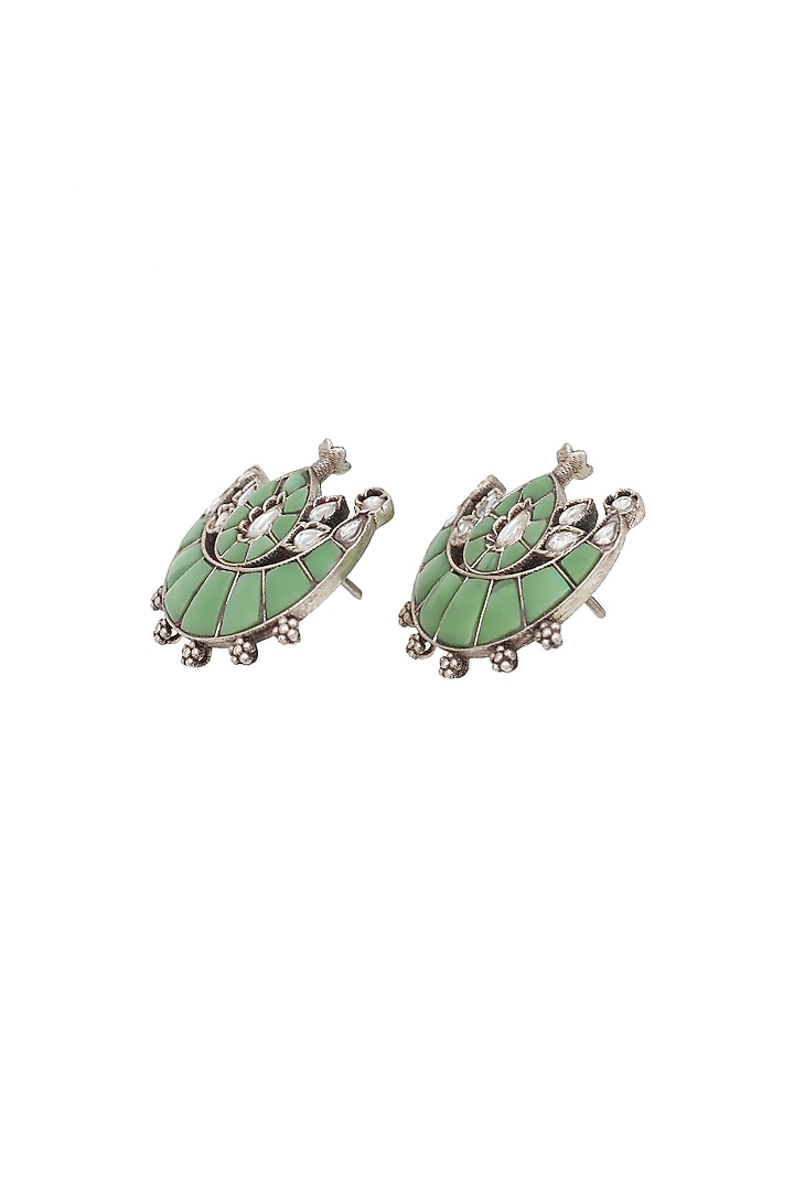 Silver Finish Green Hydro Stone Handcrafted Stud Earrings by Sangeeta Boochra at Pernia's Pop Up Shop