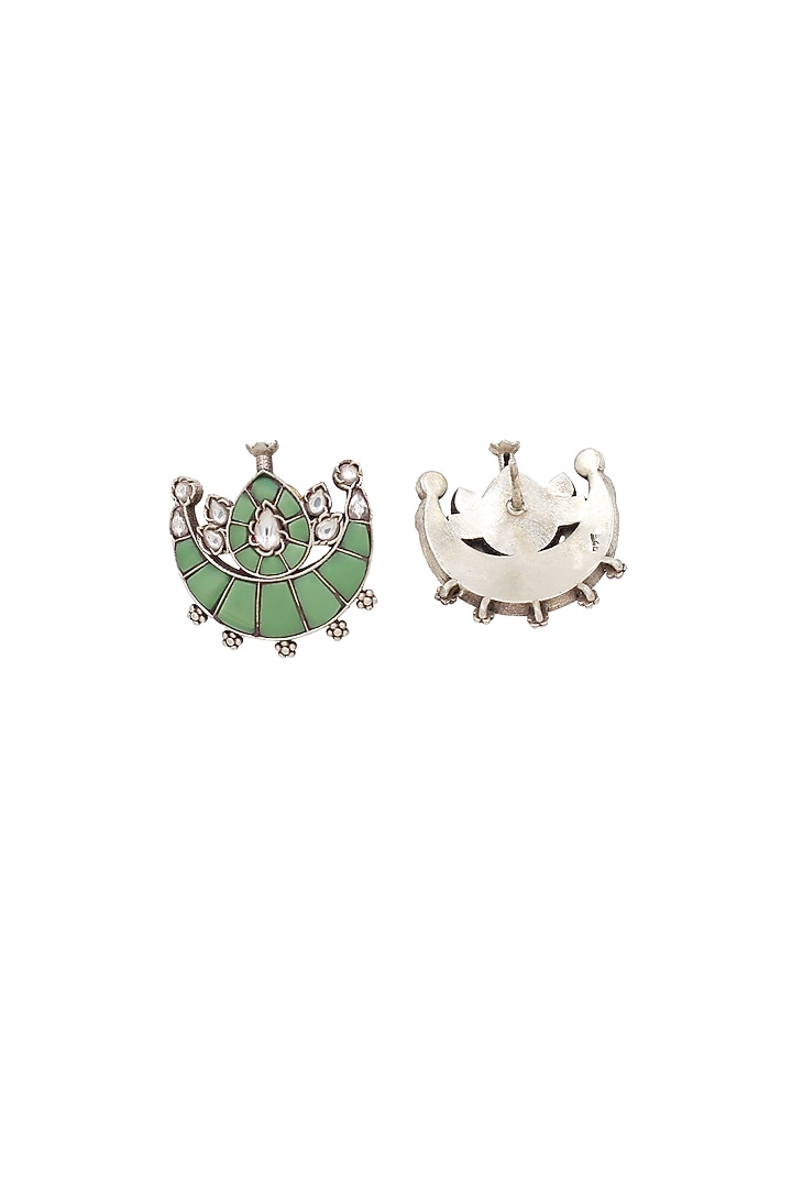 Silver Finish Green Hydro Stone Handcrafted Stud Earrings by Sangeeta Boochra at Pernia's Pop Up Shop