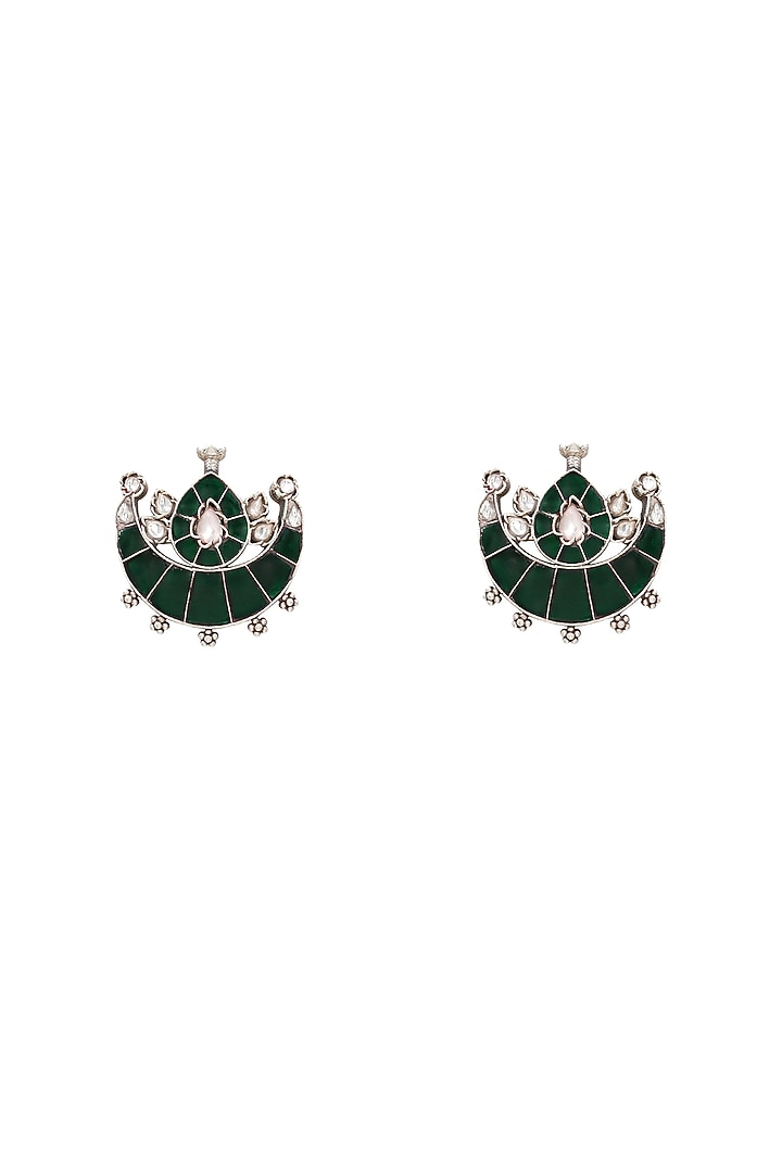 Silver Finish Green Hydro Stone Handcrafted Stud Earrings by Sangeeta Boochra at Pernia's Pop Up Shop
