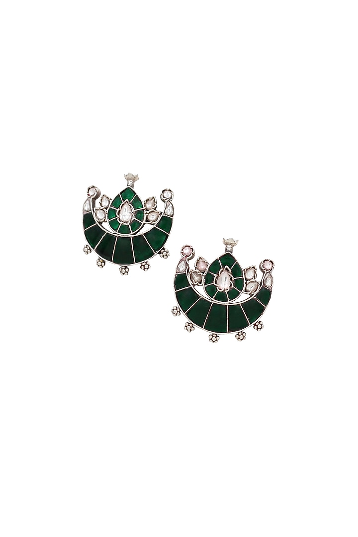 Silver Finish Green Hydro Stone Handcrafted Stud Earrings by Sangeeta Boochra at Pernia's Pop Up Shop