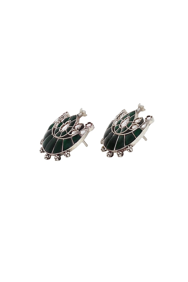 Silver Finish Green Hydro Stone Handcrafted Stud Earrings by Sangeeta Boochra at Pernia's Pop Up Shop