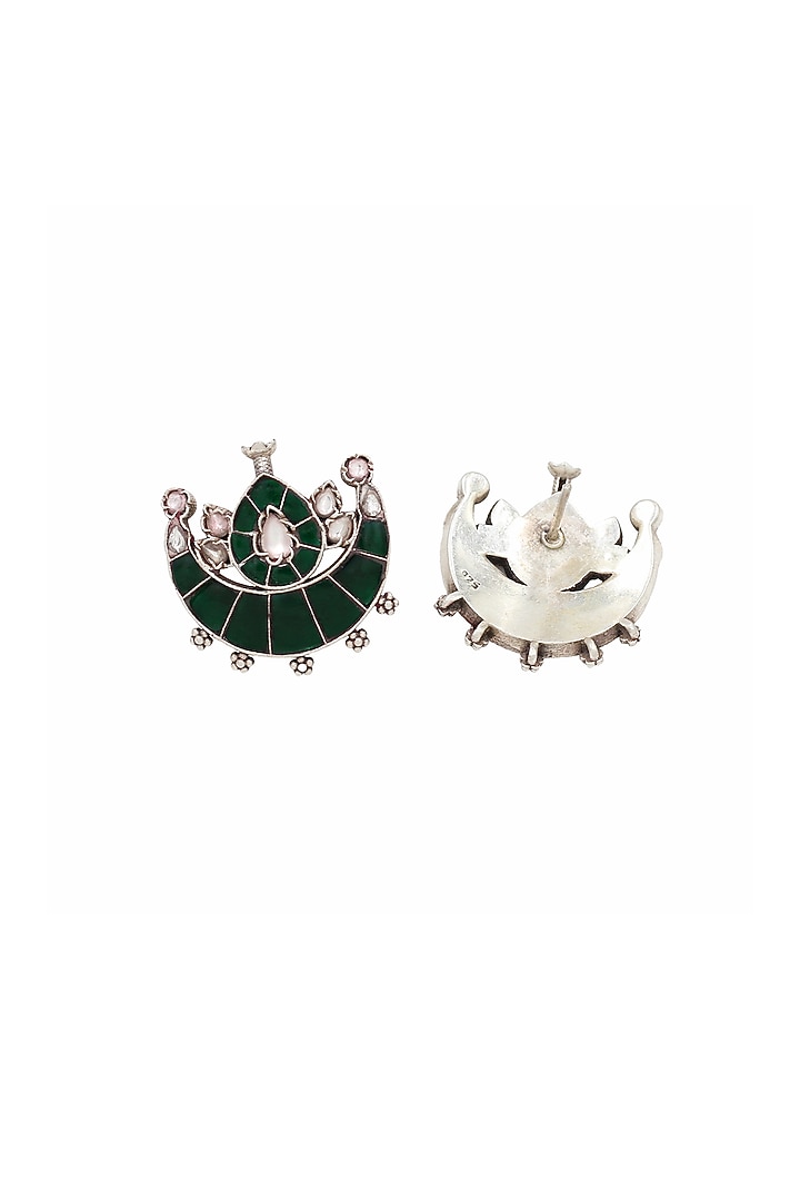 Silver Finish Green Hydro Stone Handcrafted Stud Earrings by Sangeeta Boochra at Pernia's Pop Up Shop