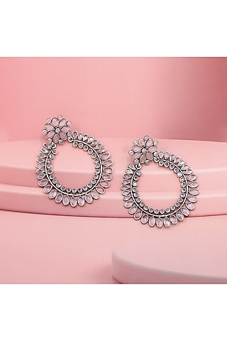 Silver Finish Cheker Stone Handcrafted Stud Earrings by Sangeeta Boochra