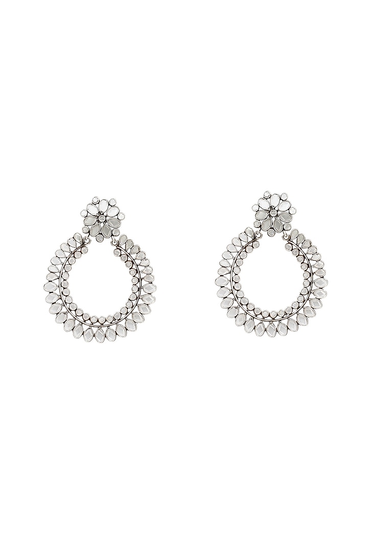 Silver Finish Cheker Stone Handcrafted Stud Earrings by Sangeeta Boochra at Pernia's Pop Up Shop