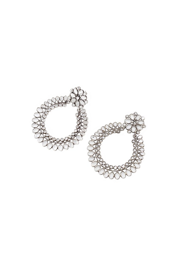 Silver Finish Cheker Stone Handcrafted Stud Earrings by Sangeeta Boochra at Pernia's Pop Up Shop