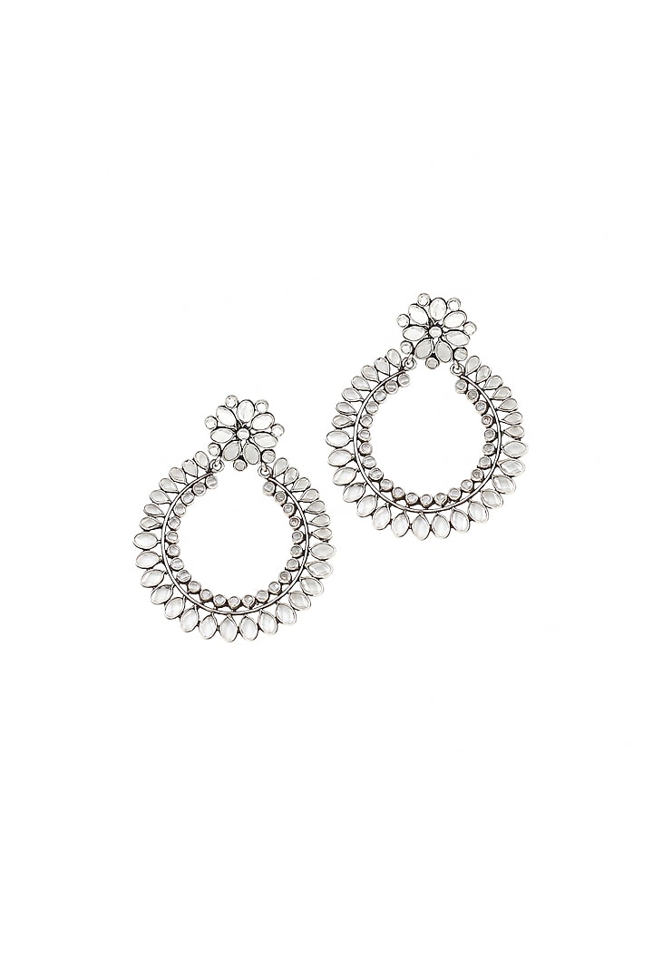 Silver Finish Cheker Stone Handcrafted Stud Earrings by Sangeeta Boochra at Pernia's Pop Up Shop