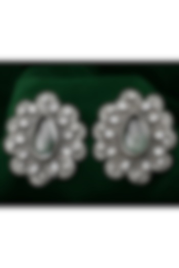 Oxidized Silver Finish Kundan Stud Earrings In Sterling Silver by Sangeeta Boochra at Pernia's Pop Up Shop