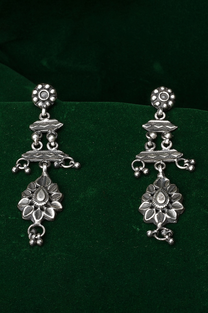 Silver Finish Handcrafted Dangler Earrings In Sterling Silver by Sangeeta Boochra