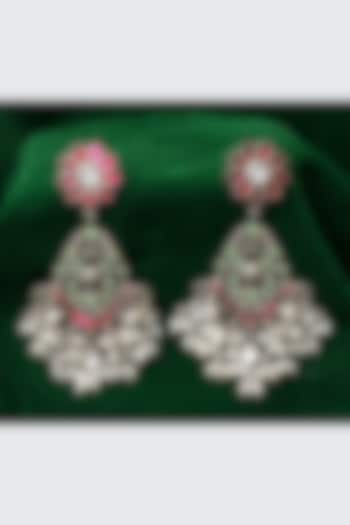 Silver Finish Kundan Polki Dangler Earrings In Sterling Silver by Sangeeta Boochra