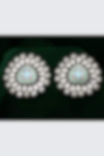 Silver Finish Kundan Polki Enameled Stud Earrings In Sterling Silver by Sangeeta Boochra