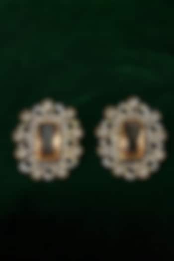 Two Tone Finish Quartz Stud Earrings In Sterling Silver by Sangeeta Boochra