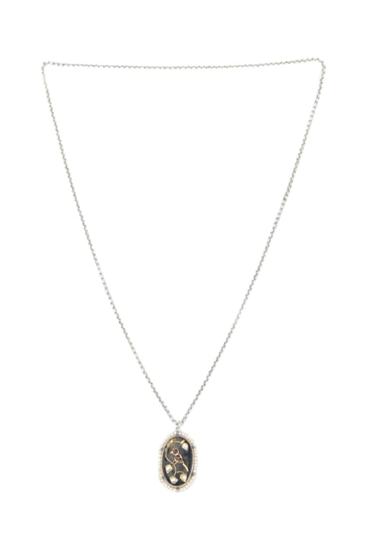 Silver Finish Labradorite Gemstone Pendant Necklace In Sterling Silver by Sangeeta Boochra