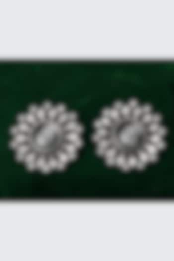 Oxidized Silver Finish White Stone & Onyx Stud Earrings In Sterling Silver by Sangeeta Boochra