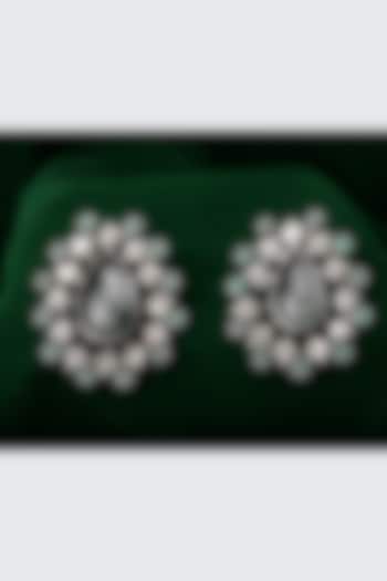 Silver Finish Labradorite & Emerald Stud Earrings In Sterling Silver by Sangeeta Boochra