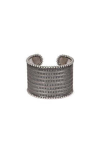 Silver Finish Cuff Bracelet In Sterling Silver by Sangeeta Boochra