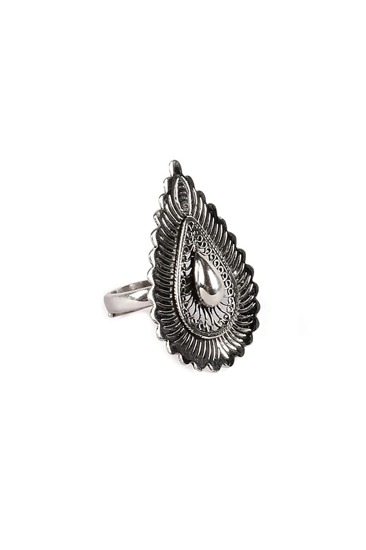 Silver Finish Leaf Ring In Sterling Silver by Sangeeta Boochra