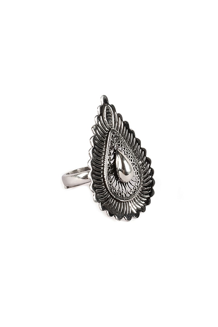 Silver Finish Leaf Ring In Sterling Silver by Sangeeta Boochra at Pernia's Pop Up Shop