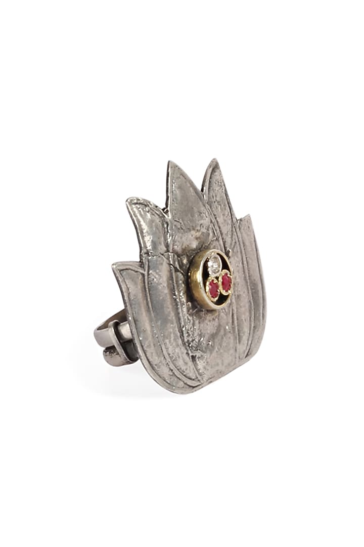 Silver Finish Ruby Stone Lotus Ring In Sterling Silver by Sangeeta Boochra at Pernia's Pop Up Shop