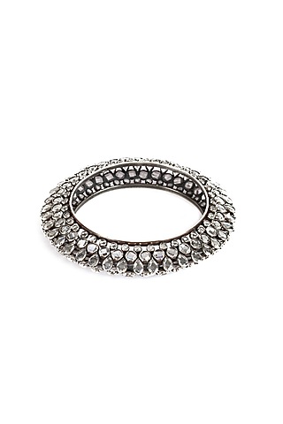 Silver Finish Mojinite Bangle In Sterling Silver by Sangeeta Boochra