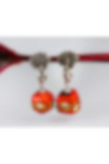 Silver Coral Red Stone Handcrafted Earrings In Sterling Silver by Sangeeta Boochra