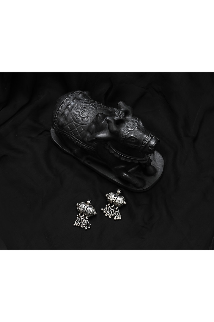 Silver Handcrafted Stud Earrings In Sterling Silver by Sangeeta Boochra