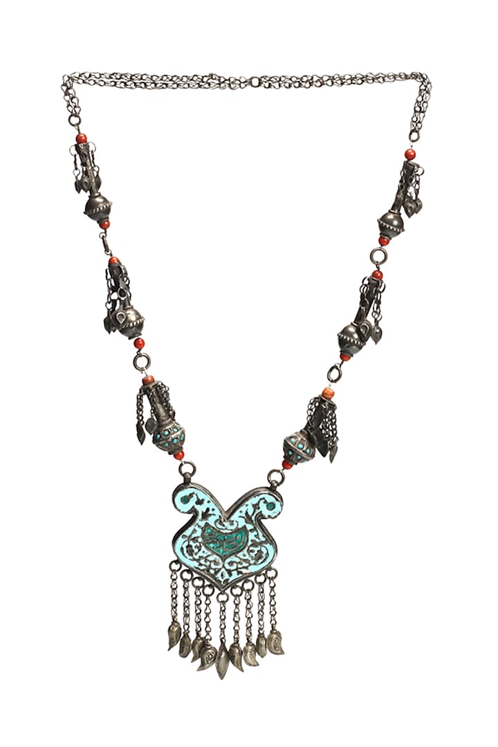 Silver Oxidised Finish Coral Necklace In Sterling Silver by Sangeeta Boochra