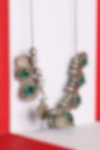 Silver Oxidised Finish Emerald Necklace In Sterling Silver by Sangeeta Boochra at Pernia's Pop Up Shop