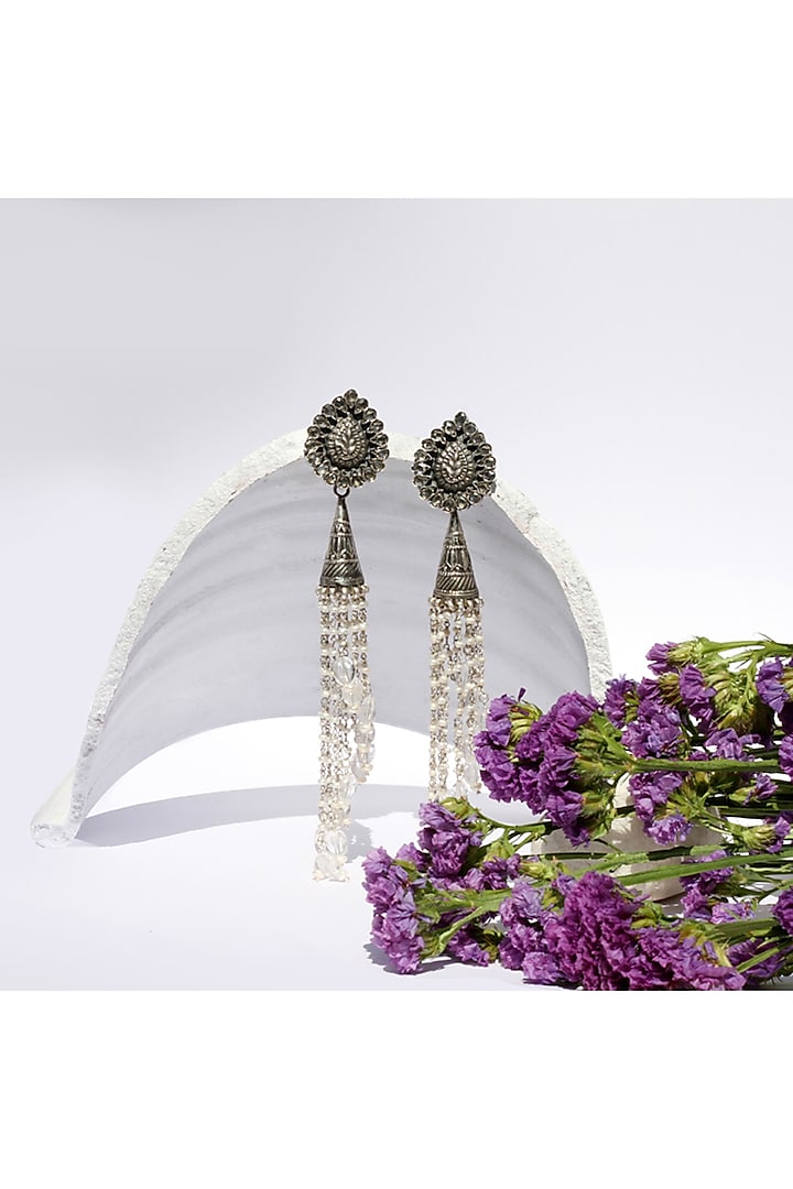 Silver Oxidised Finish Dangler Earrings In Sterling Silver by Sangeeta Boochra